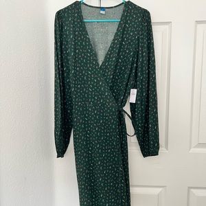 Puff Sleeve Mini Wrap Dress in Green Floral